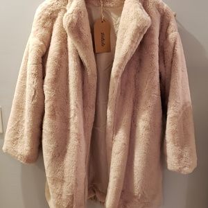 Beige Faux Fur Coat from Red Dress Boutique